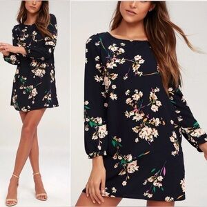 Herbaceous Babe Navy Floral Print Shift Long Sleeve Dress✨